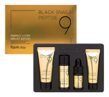 

Набор для лица с пептидным комплексом Black Snail & Peptide 9 Perfect 4 Step (пенка 30мл + тонер 30мл + ампульная сыворотка 13мл + укрепляющий крем 20мл)