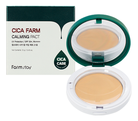 Успокаивающая пудра с экстрактом центеллы азиатской Cica Farm Calming Pact SPF50 PA++++ 13г: No 21 пудра с центеллой азиатской farm stay cica farm calming pact 21 13