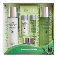 Jigott Набор для лица с экстрактом алоэ вера Aloe Aqua Balance Skin Care 3 (тонер 150мл/30мл + лосьон 150мл/30мл + крем 50мл)