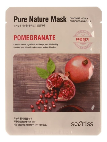 Тканевая маска с экстрактом граната Secriss Pure Nature Mask Pack Pomeganate 25мл тканевая маска для лица secriss pure nature mask pack collagen 25мл