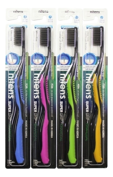 Набор зубных щеток с древесным углем Nano Charcoal Toothbrush 4шт (в ассортименте, с изогнутой ручкой)