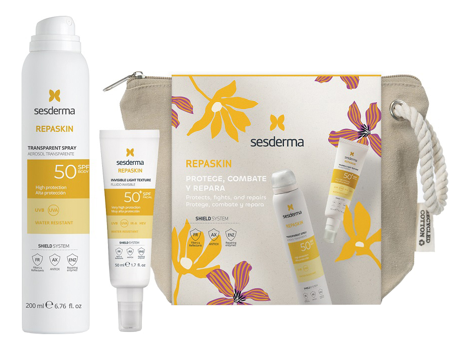 

Набор солнцезащитный Repaskin (флюид д/лица сверхлегкий Fluido Invisible Fotoprotector SPF50 50мл + спрей д/тела Transparente Aerosol SPF50+ 200мл)