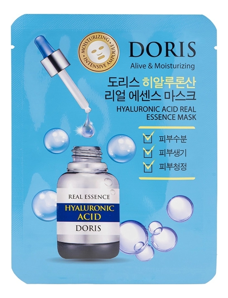 Тканевая маска для лица с гиалуроновой кислотой Doris Hyaluronic Acid Real Essence Mask 25мл: Маска 1шт тканевая маска для лица с гиалуроновой кислотой doris hyaluronic acid real essence mask 25мл маска 1шт