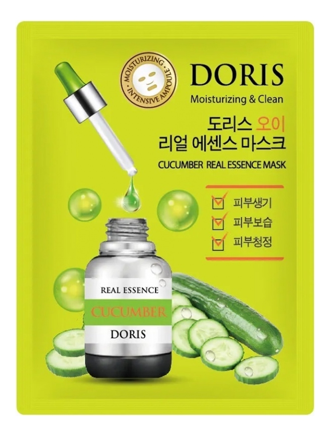 Тканевая маска для лица с экстрактом огурца Doris Cucumber Real Essence Mask 25мл: Маска 1шт