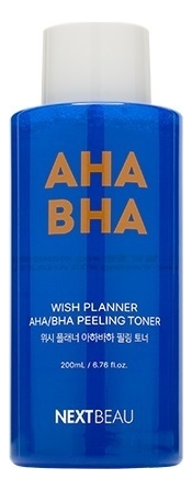 Отшелушивающий пилинг-тонер с кислотами Wish Planner AHA BHA Peeling Toner 200мл nextbeau wish planner aha bha peeling gel