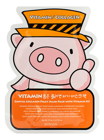 

Тканевая маска для лица с витамином B5 Collagen Piggy Mask Pack with Vitamin B5 23мл: Маска 1шт, Тканевая маска для лица с витамином B5 Collagen Piggy Mask Pack With Vitamin B5 23мл