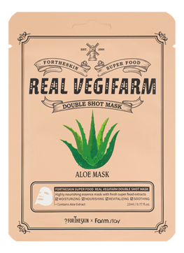 Тканевая маска для лица с экстрактом алоэ вера Super Food Real Vegifarm Double Shot Mask Aloe 23мл