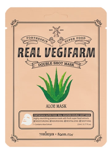 

Тканевая маска для лица с экстрактом алоэ вера Super Food Real Vegifarm Double Shot Mask Aloe 23мл: Маска 1шт, Тканевая маска для лица с экстрактом алоэ вера Super Food Real Vegifarm Double Shot Mask Aloe 23мл