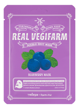 Тканевая маска для лица с экстрактом черники Super Food Real Vegifarm Double Shot Mask Blueberry 23мл