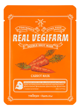 Тканевая маска для лица с экстрактом моркови Super Food Real Vegifarm Double Shot Mask Carrot 23мл