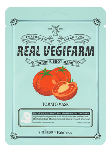 цена Тканевая маска для лица с экстрактом томата Super Food Real Vegifarm Double Shot Mask Tomato 23мл: Маска 1шт