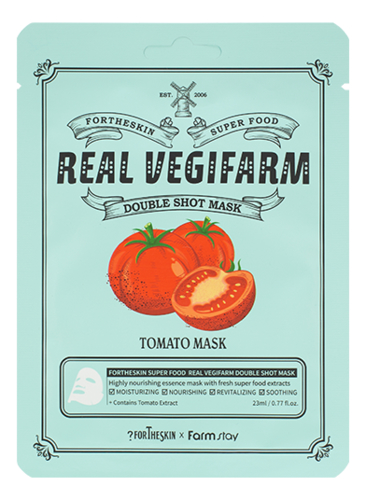 Тканевая маска для лица с экстрактом томата Super Food Real Vegifarm Double Shot Mask Tomato 23мл: Маска 1шт тканевая маска для лица с экстрактом авокадо super food real vegifarm double shot mask avocado 23мл маска 1шт