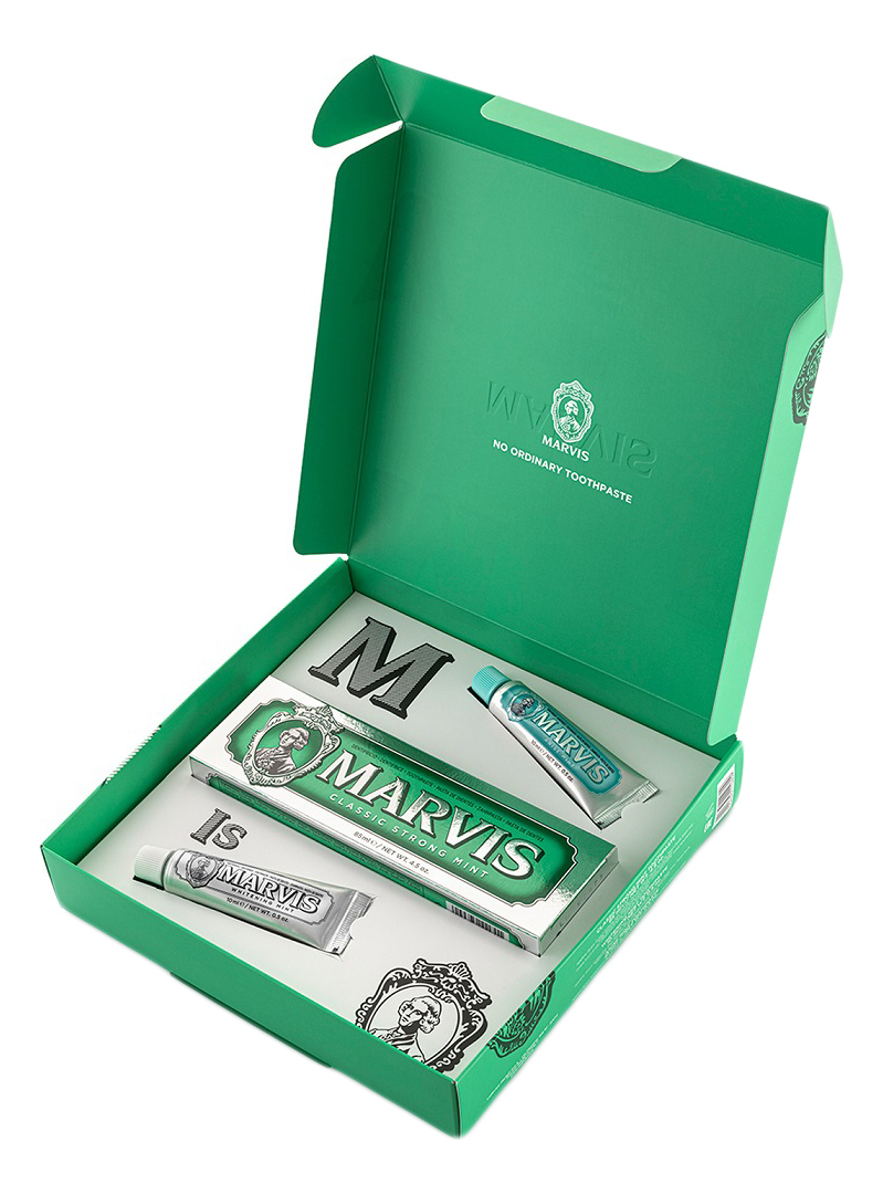 

Набор зубных паст The Mints (классическая насыщенная мята Classic Strong Mint 85мл + Мята и анис Anise Mint 10мл + Мята Whitening Mint 10мл)