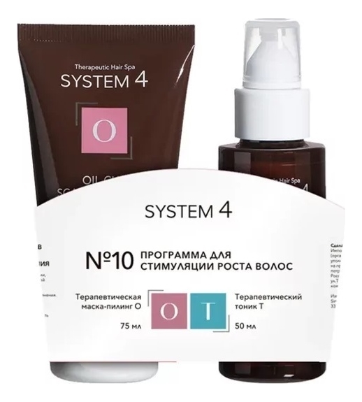 

Программа для стимуляции роста волос System 4 No10 (терапевтический тоник Scalp Tonic T 50мл + терапевтическая маска Oil Cure Scalp Treatment O 75мл)