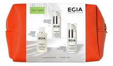 EGIA Набор для лица Oily Skin (гель для умывания Biopura 50мл + сыворотка Biopura 15мл + матирующий крем Biopura 15мл + косметичка)