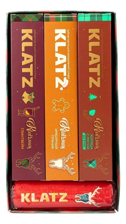 

Набор Merry Klatzmas 3*75мл (зубная паста Глинтвейн + зубная паста Имбирный пряник + зубная паста Корица с мятой + рождественская свеча 1шт)