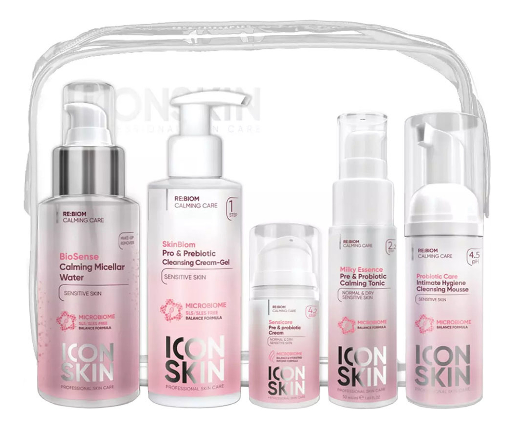

Набор Re:Biom (мицеллярная вода BioSense 100мл + крем-гель для умывания SkinBiom 100мл + тоник Milky Essense 50мл + мусс для интимной гигиены Probiotic Care 50мл + крем SensiCare 15мл)