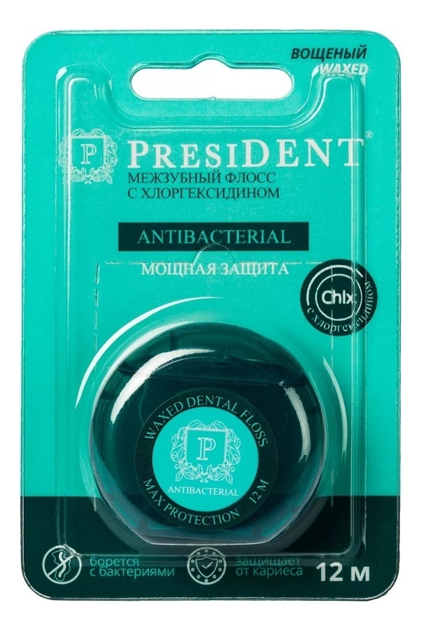 

Зубная нить вощеная с хлоргексидином Мощная защита Dental Floss 12м