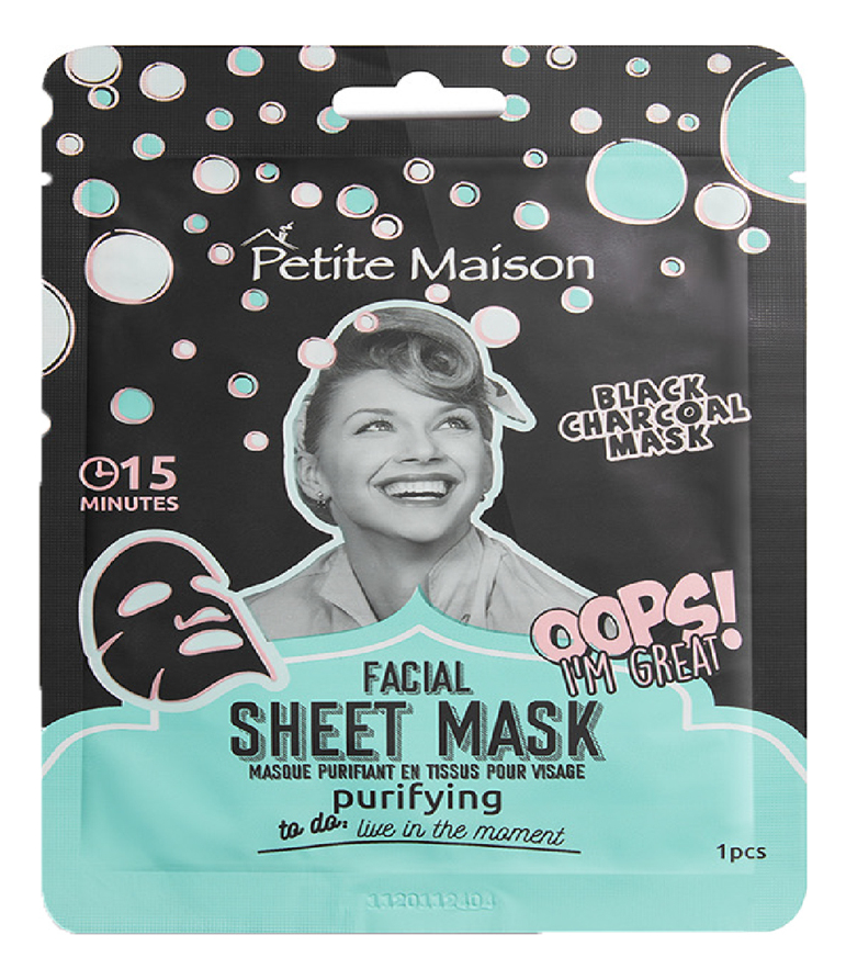 Очищающая маска для лица Facial Sheet Mask Purifying Black Charcoal 25мл petite maison очищающая маска для лица facial sheet mask purifying black charcoal 25мл 6уп