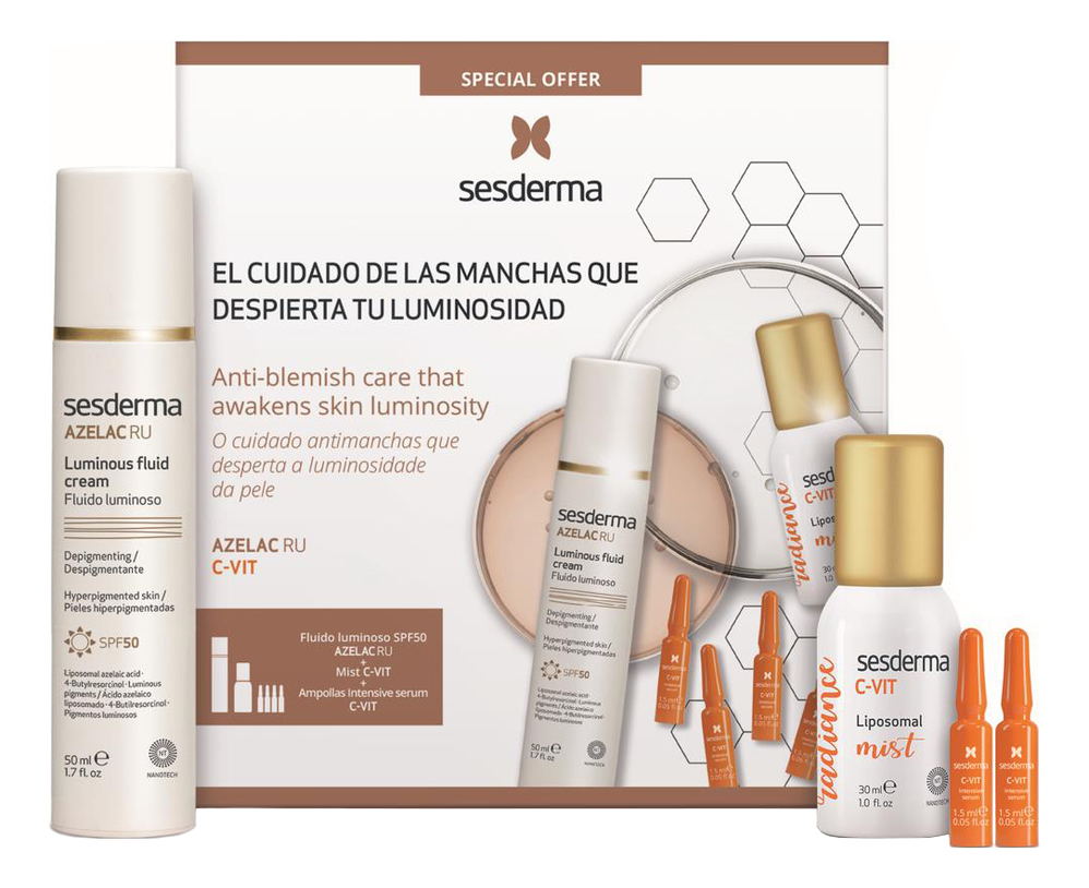 

Набор для лица (флюид Azelac Ru Luminous Fluid Cream 50мл + спрей-мист C-Vit Liposomal Mist 30мл + сыворотка C-Vit Intensive Serum 4*1,5мл)