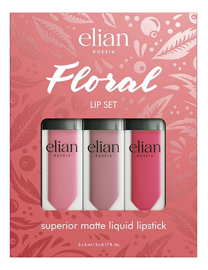 набор жидких матовых помад elian russia floral lip set 3 шт Набор матовых помад Floral Lip Set 3*5мл