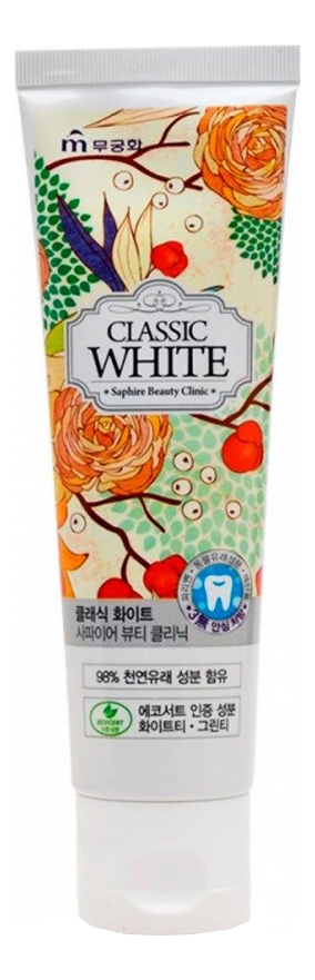 

Отбеливающая зубная паста со вкусом мяты и зеленого чая Classic White Saphire Beauty Clinic 110г