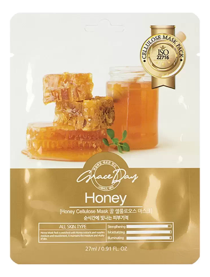 Тканевая маска для лица с медом Honey Cellulose Mask 27мл: Маска 1шт цена и фото