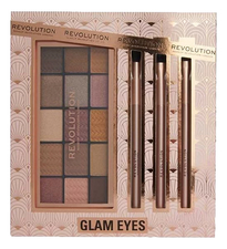 Makeup Revolution Набор Glam Eyes Set (палетка теней для век Reloaded + 3 кисти для теней)