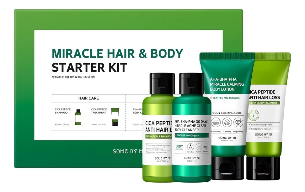 Набор Miracle Hair  Body Starter (шампунь д/волос с пептидами 60мл + маска д/волос с пептидами 30мл + гель д/душа 60г + лосьон д/тела 30мл)