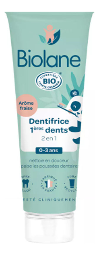 Органическая зубная паста 2 в 1 для первых зубов клубника Dentifrice 1 eres dents 2 en 1 Bio 50мл