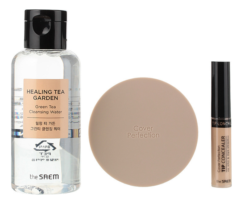 

Набор Cover Perfection 10th Anniversary Edition Color (консилер Cover Perfection Tip Concealer 6,5г + консилер-кушон Cover Perfection Concealer Cushion 12г + очищающая вода Healing Tea Garden Green Tea Cleansing Water 150мл): 1.5 Natural Beige, Набор Cove