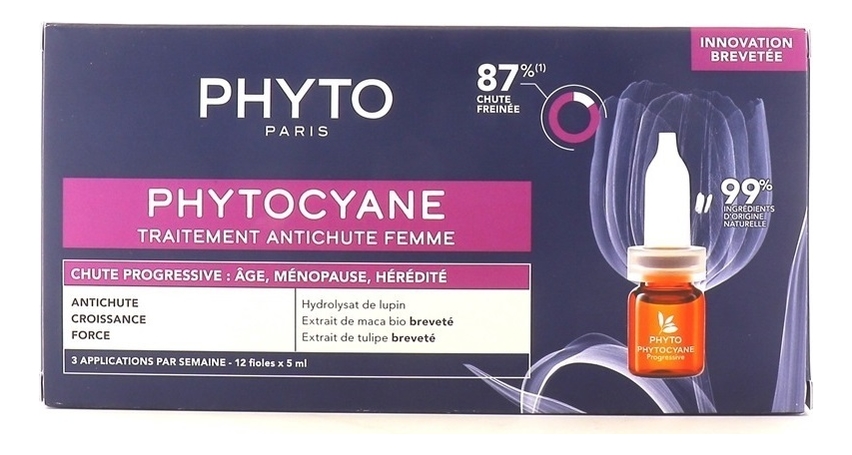 

Сыворотка против выпадения волос Phytocyane Traitement Antichute Femme 87% 12*5мл