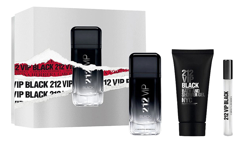 212 VIP Black: набор (п/вода 100мл + гель д/душа 100мл + п/вода 10мл) intense leather набор п вода 100мл г душа 100мл п вода 10мл