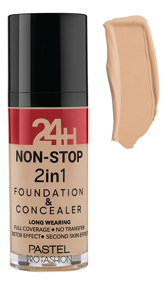 

Тональная основа для лица 24H Non-Stop 2in1 Foundation & Concealer 30мл: 606 Warm, Тональная основа для лица 24H Non-Stop 2in1 Foundation & Concealer 30мл