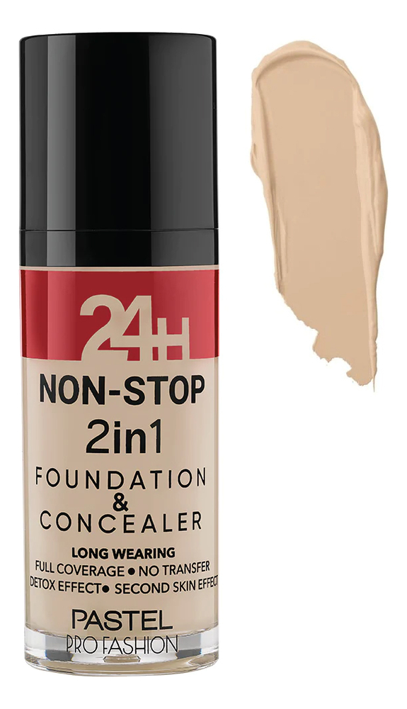 

Тональная основа для лица 24H Non-Stop 2in1 Foundation & Concealer 30мл: 601 Cool, Тональная основа для лица 24H Non-Stop 2in1 Foundation & Concealer 30мл