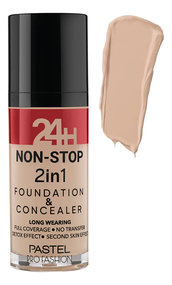 Тональная основа для лица 24H Non-Stop 2in1 Foundation & Concealer 30мл: 605 Sand тональная основа pastel cosmetics profashion 24h non stop 2in1 30 мл