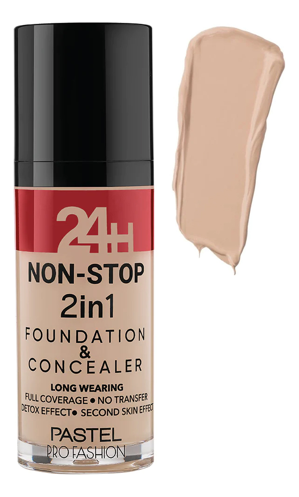 

Тональная основа для лица 24H Non-Stop 2in1 Foundation & Concealer 30мл: 605 Sand, Тональная основа для лица 24H Non-Stop 2in1 Foundation & Concealer 30мл
