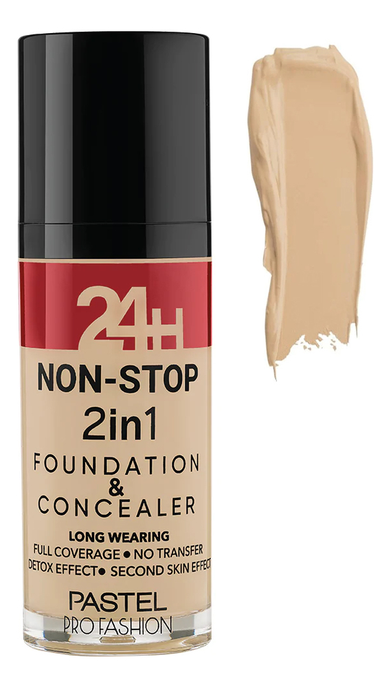 Тональная основа для лица 24H Non-Stop 2in1 Foundation & Concealer 30мл: 604 Vanilla тональная основа pastel cosmetics profashion 24h non stop 2in1 30 мл