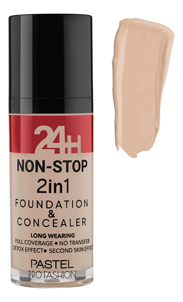 Тональная основа для лица 24H Non-Stop 2in1 Foundation & Concealer 30мл: 602 Light Porcelain тональная основа pastel cosmetics profashion 24h non stop 2in1 30 мл