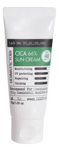 Солнцезащитный крем с экстрактом центеллы азиатской Cica 66% Sun Cream SPF40 PA+++ 30г: Крем 30г солнцезащитный крем с экстрактом центеллы азиатской derma factory cica 66% sun cream sfp40 pa