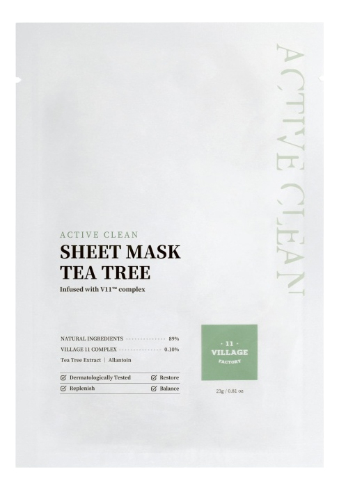 village 11 factory тканевая маска для лица с экстрактом чайного дерева и алантоином active clean sheet mask tea tree Антивозрастная тканевая маска для лица с экстрактом чайного дерева и алантоином Active Clean Sheet Mask Tea Tree 23г