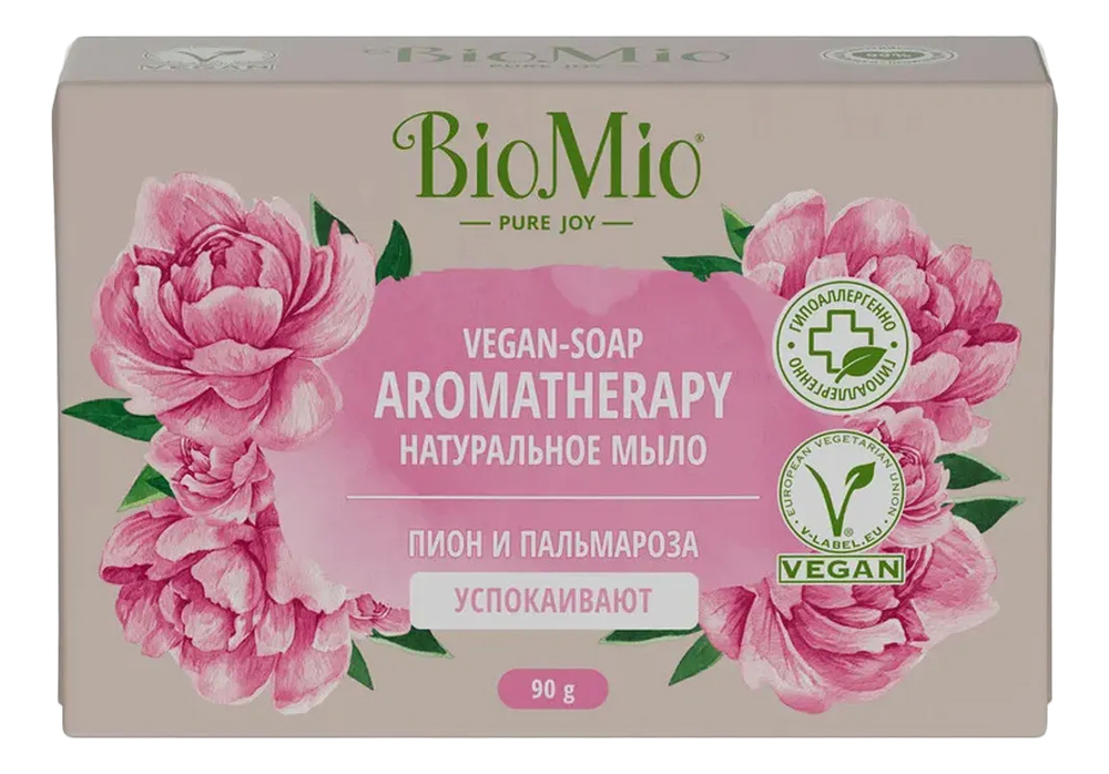 цена Натуральное мыло Пион и пальмароза Vegan-Soap Aromatherapy 90г