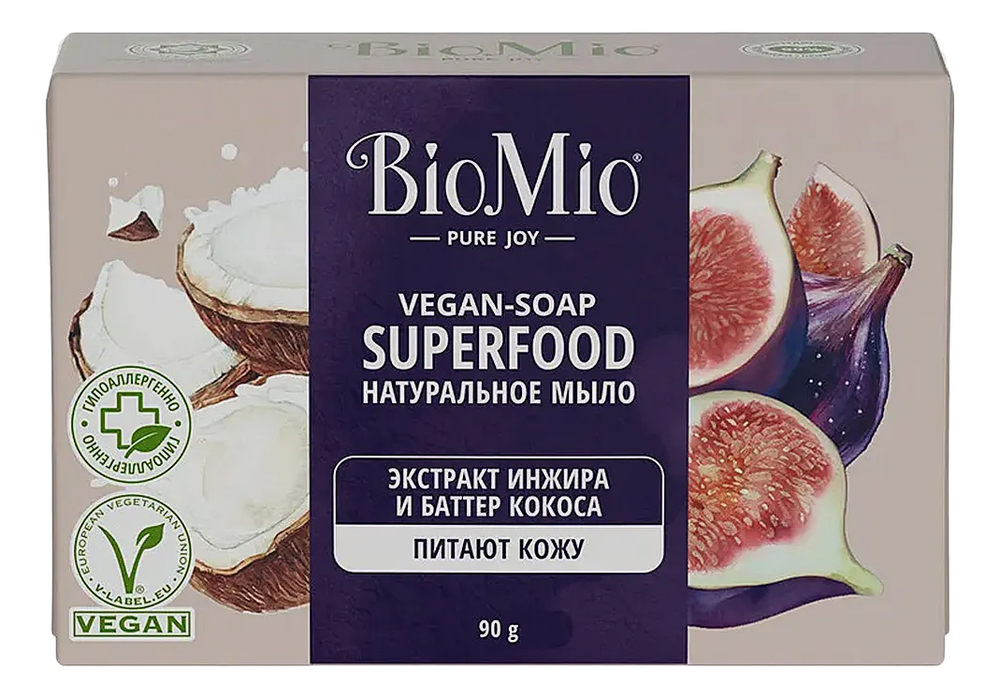 Натуральное мыло Экстракт инжира и баттер кокоса Vegan-Soap Superfood 90г мыло biomio экстракт инжира и баттер кокоса 90г
