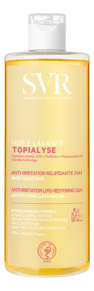 Мицеллярное очищающее масло для лица Topialyse Huile Lavante Micellaire: Масло 400мл очищающее масло 200 мл svr topialyse huile lavante