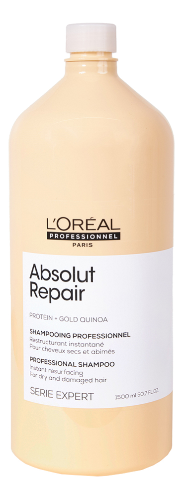 

Шампунь для сильно поврежденных волос Serie Expert Absolut Repair Protein + Gold Quinoa Shampooing: Шампунь 1500мл, Шампунь для сильно поврежденных волос Serie Expert Absolut Repair Protein + Gold Quinoa Shampooing