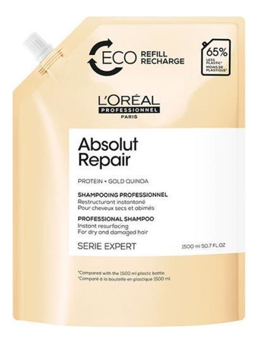 

Шампунь для сильно поврежденных волос Serie Expert Absolut Repair Protein + Gold Quinoa Shampooing: Шампунь 1500мл (сменный блок), Шампунь для сильно поврежденных волос Serie Expert Absolut Repair Protein + Gold Quinoa Shampooing