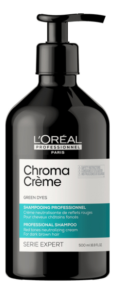 Шампунь с зеленым пигментом для нейтрализации красного оттенка темных волос Serie Expert Chroma Creme Green Dyes: Шампунь 500мл