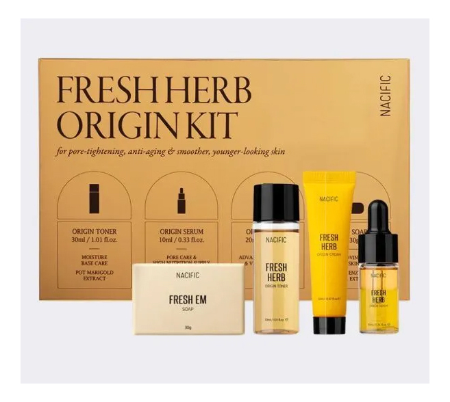 Набор для лица Fresh Herb Origin Kit (тонер 30мл + сыворотка 10мл + крем 20мл + мыло 30г) набор для лица fresh herb origin set тонер 30мл сыворотка 50мл крем 12г