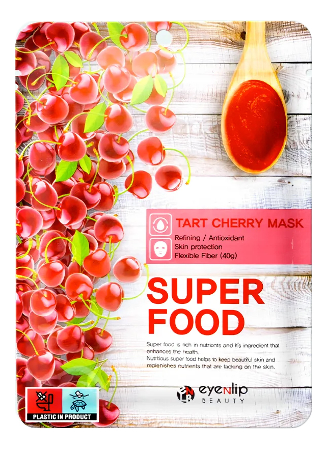 Тканевая маска для лица с экстрактом вишни Super Food Tart Cherry Mask 23мл тканевая маска для лица с экстрактом терпкой вишни eyenlip super food tart cherry mask