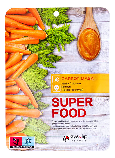 Тканевая маска для лица с экстрактом моркови Super Food Carrot Mask 23мл тканевая маска для лица с экстрактом моркови eyenlip super food carrot mask